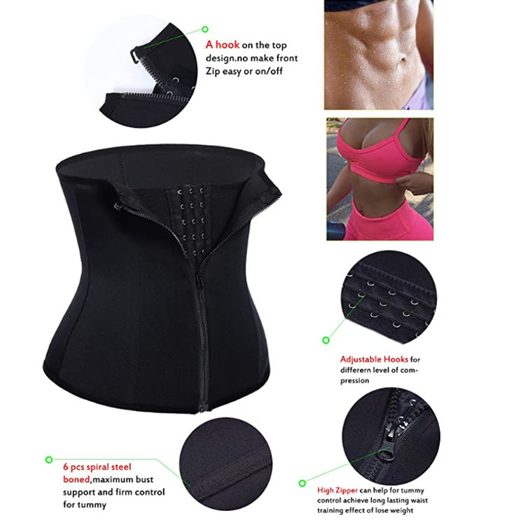 Amazon hot-selling zipper three-breasted belt neoprene corset body burst SWEAT fitness postpartum body girdle