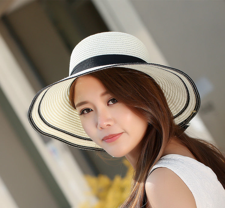 Sun Hat Big Black Bow Summer Hats For Women Foldable Straw Beach Panama Hat Visor Wide Brim Femme Female New
