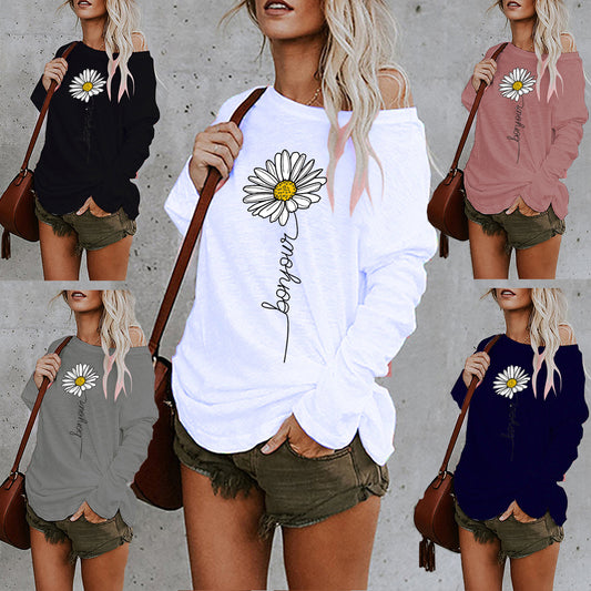 Round Neck Loose Casual Printed Long-Sleeved T-Shirt