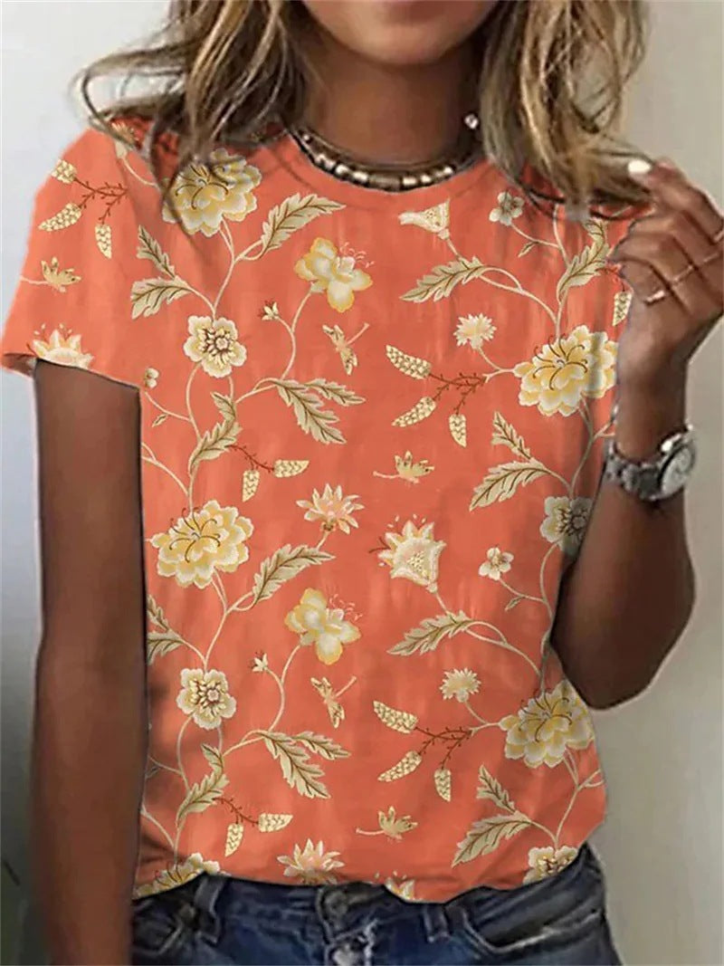 Women's Floral Print Short Sleeve T-shirt Top