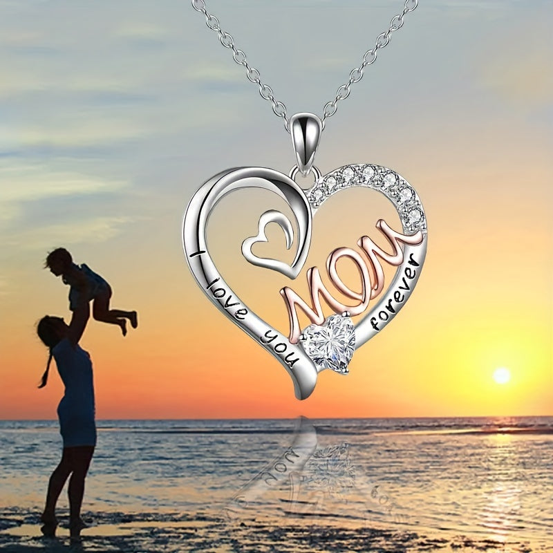1pc Heart Mom Pendant Necklace - Elegant Mother's Day Gift for Men and Women