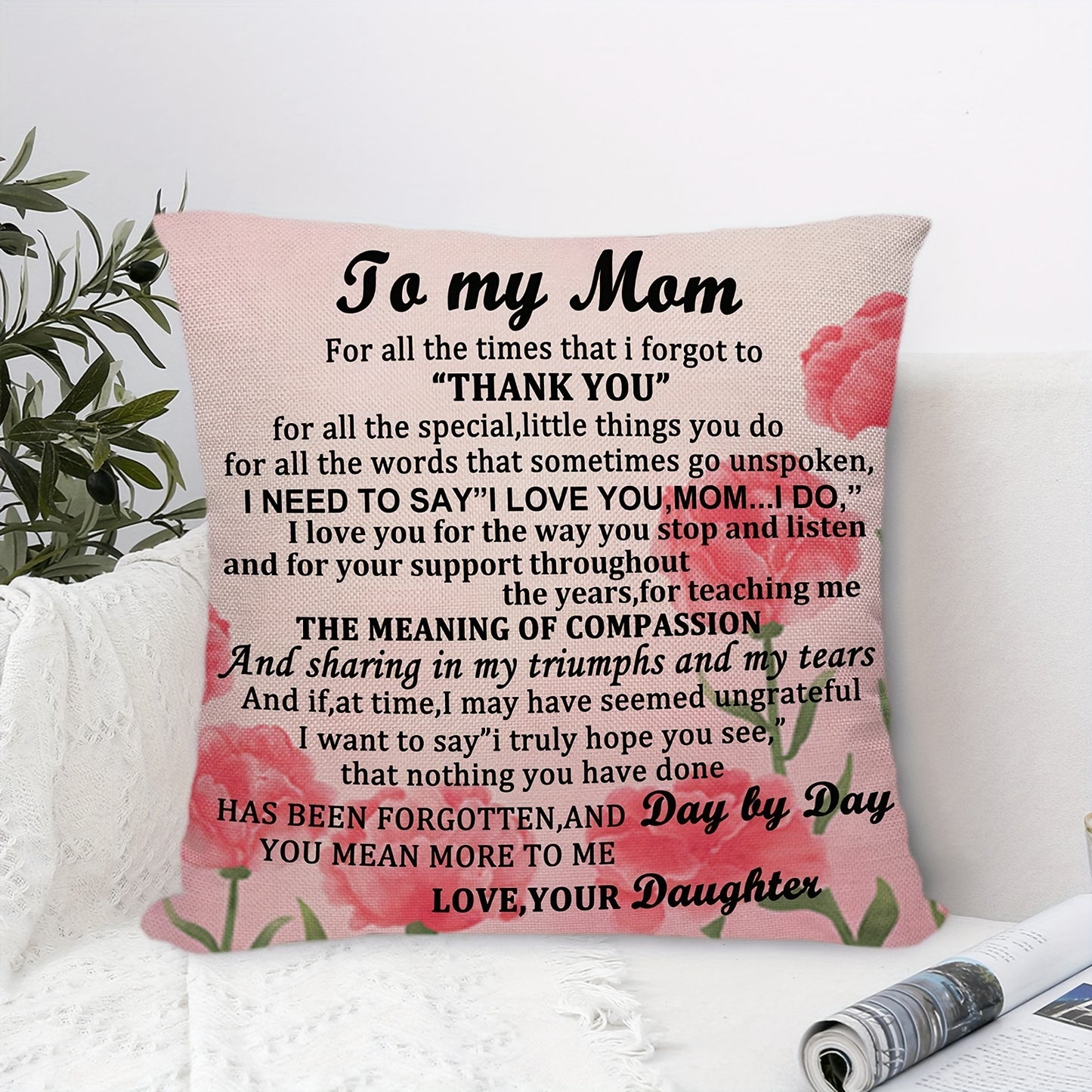 1pc, Best Gift To Mom Square Linen Cushion Cover (18''x18''), Beautiful Hug Pillow Cover, Home Decor, Room Decor, Bedroom Decor, Collectible Buildings Accessories, Mother's Day Gift (Cushion Is Not Included)
