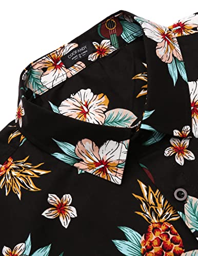 COOFANDY Men's Hawaiian Shirt Short Sleeve Casual Button Down Floral Printed Beach Shirts with Pocket Black