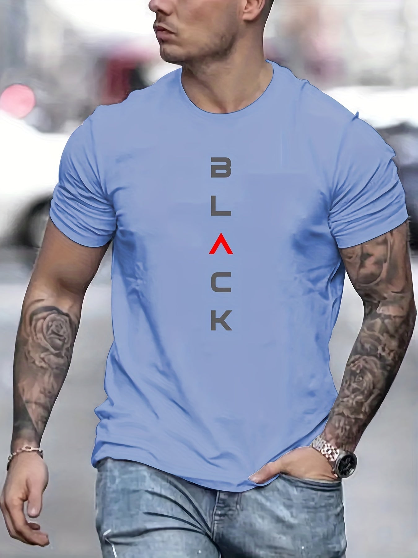 'Black' Print Tee Shirt, Tee For Men, Casual Short Sleeve T-shirt For Summer Spring Fall, Tops As Gifts
