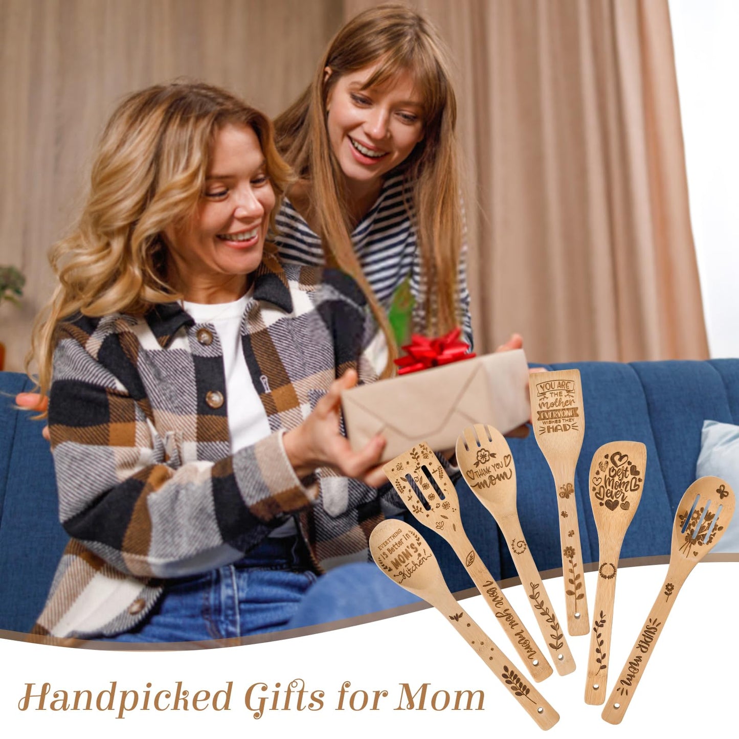 Mothers Day Mom Gifts for Mom Grandma Wife from Husband Daughter Son -Wooden Cooking Spoons Set - Mother's, Christmas,Birthday, Anniversary Kitchen Cooking Presents Ideas for Women Her