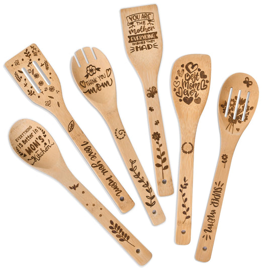 Mothers Day Mom Gifts for Mom Grandma Wife from Husband Daughter Son -Wooden Cooking Spoons Set - Mother's, Christmas,Birthday, Anniversary Kitchen Cooking Presents Ideas for Women Her