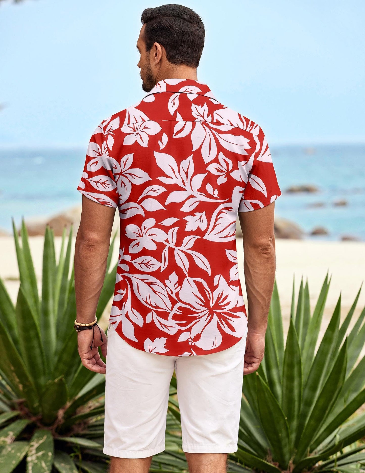 COOFANDY Hawaiian Shirt for Men Button Down Beach Shirts Wrinkle Free Vacation Shirts Bowling Shirts Red-White Floral