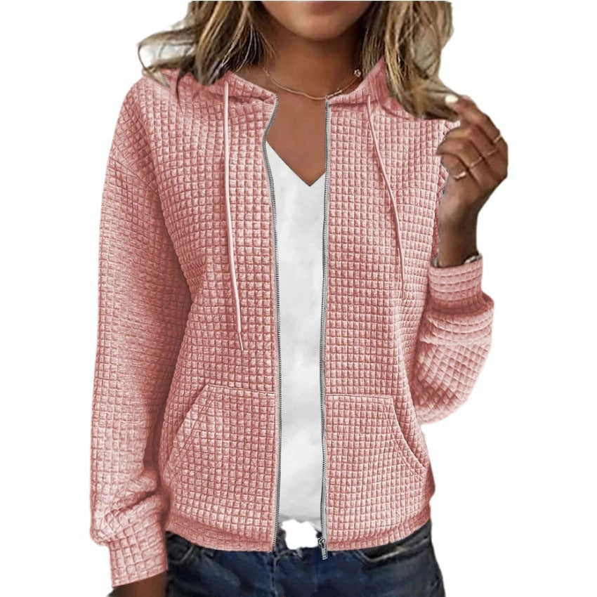 Style Hooded Cardigan Zipper Top For Women