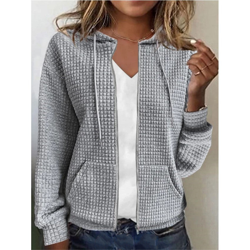 Style Hooded Cardigan Zipper Top For Women