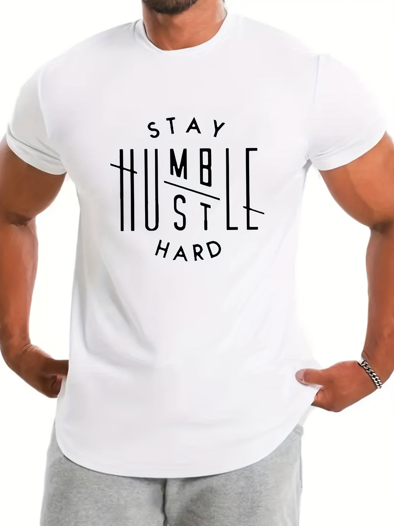 STAY HUMBLE HUSTLE HARD Men's Graphic Tee - Slightly Stretch Summer Shirt