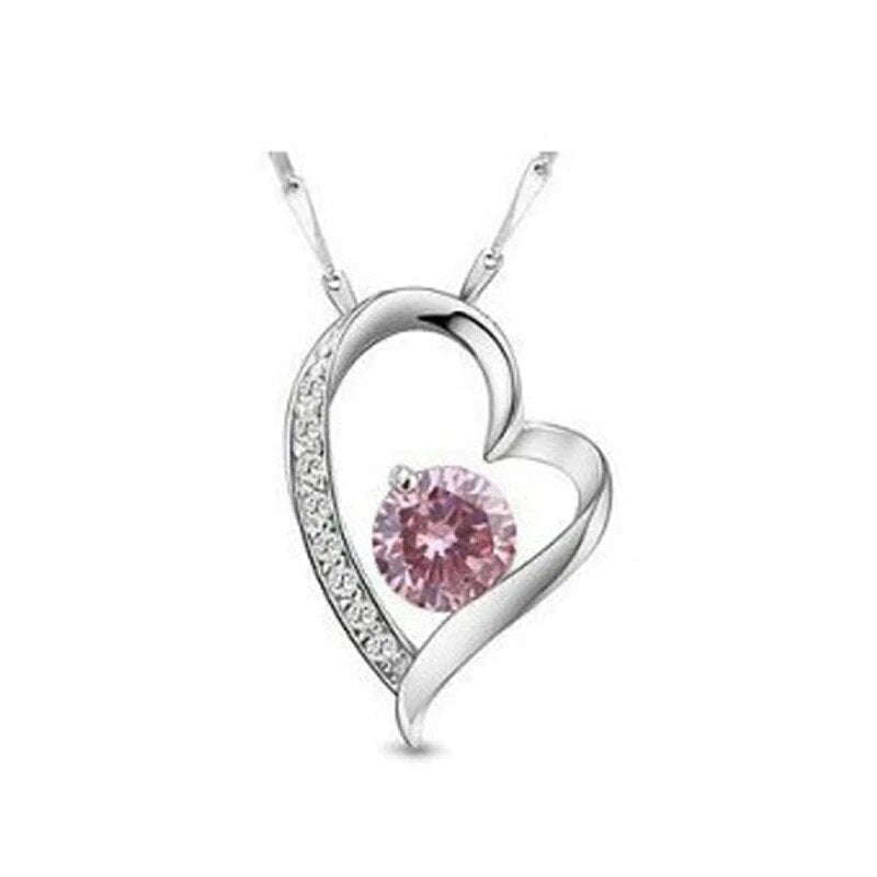 Romantic fashion crystal heart silver plated necklaces pendants for wedding