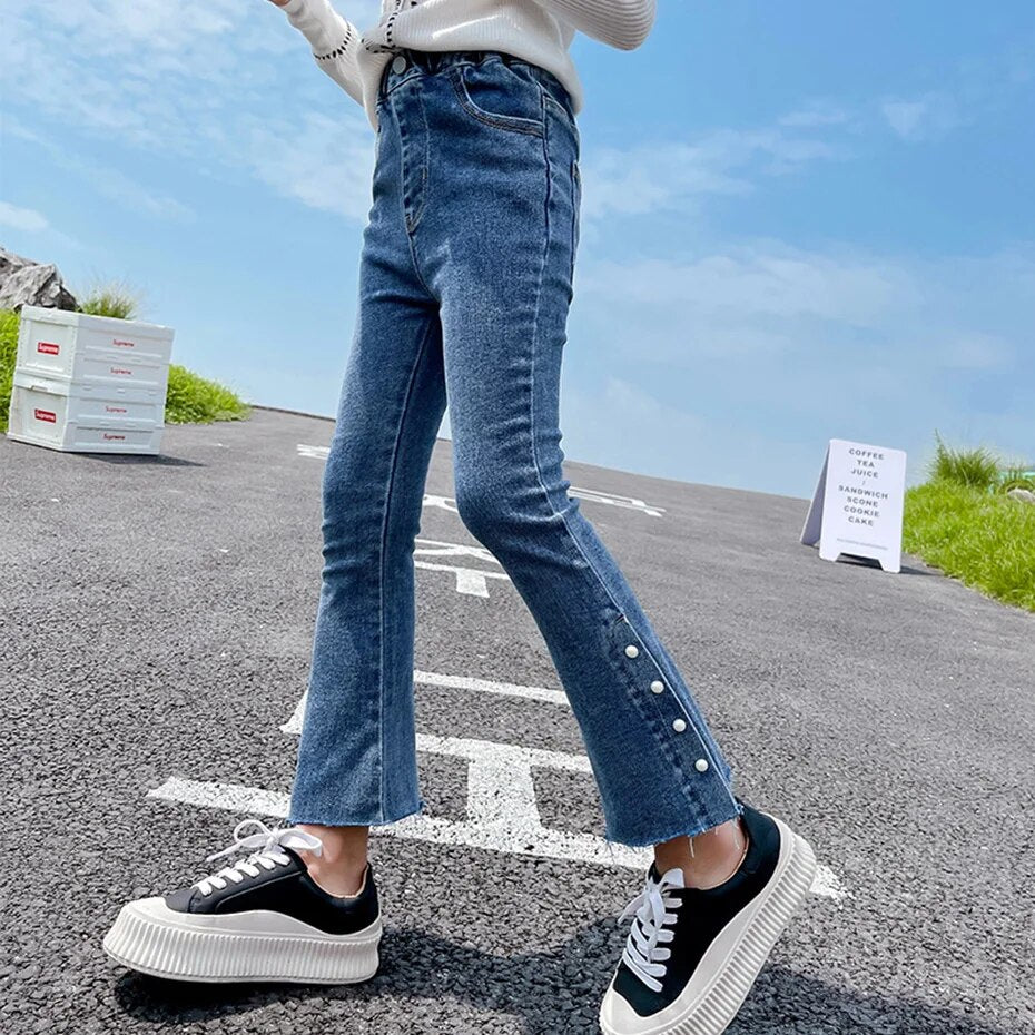 Jeans For Girls Solid Color Kids Jeans For Girls 2021 New Kids Jeans Spring Autumn Clothes For Girls 6 8 10 12 14