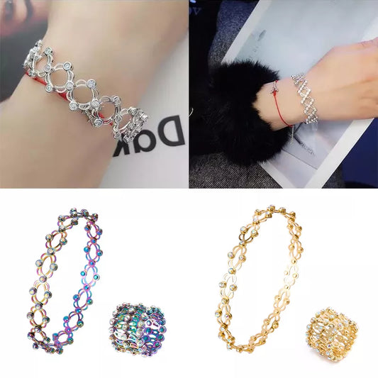 2 In 1 Magic Retractable Ring Bracelet Creative Stretchable Twist Folding Ring Crystal Rhinestone Bracelets Women Jewelry Gift