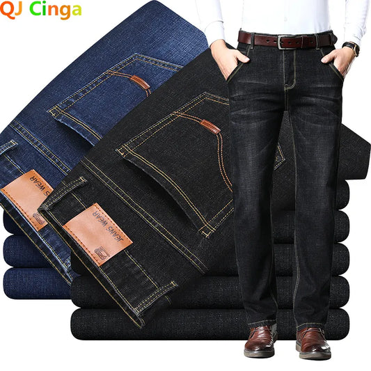 Fashion European American Style Stretch Men Jeans Luxury Men's Denim Pants Slim Straight Deep Blue Gentleman Size 28-38 Slacks