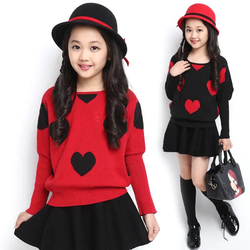 Autumn Winter Children Clothes Girls Sweater Kids O-Neck Knitted Sweater Fashionable Style Outerwear Pullovers Age 3-14T