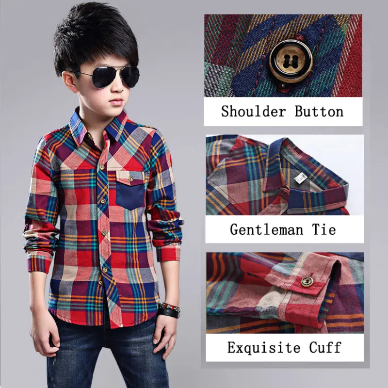 New 2021 Spring Cotton Kids Clothes Fashion Casual Handsome Shirt for Children blouses Boys Plaid Long Sleeve dress Shirts