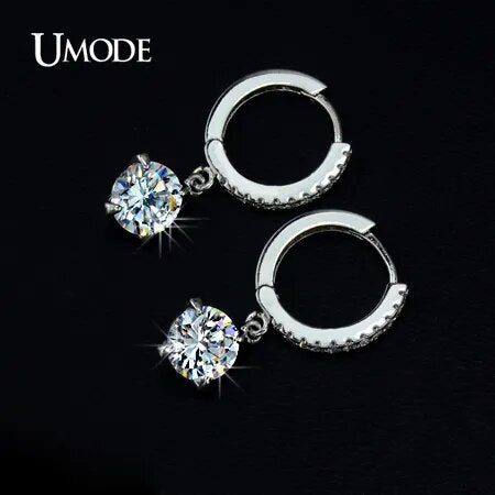 UMODE Loop with 8mm Round Top Grade CZ White Gold Color Hoop Earrings For Women Anti-allergic Jewelry Boucle D'oreille UE0014