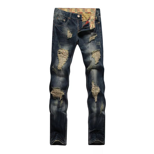 Original brand men's denim pants Men Biker Cowboy Trousers Hip Hop Jeans Broken Fashion New Design straight ripped Jeans Cotton