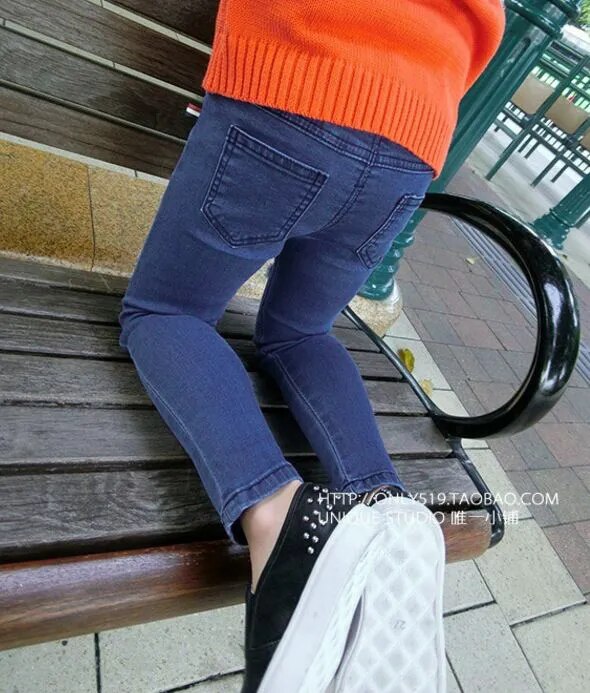 Autumn Girls Kids Cotton Skinny Jeans Children Hole Trousers Pencil pants Girl Black/Blue Ripped Jeans for 3-7 Years Kids Jeans