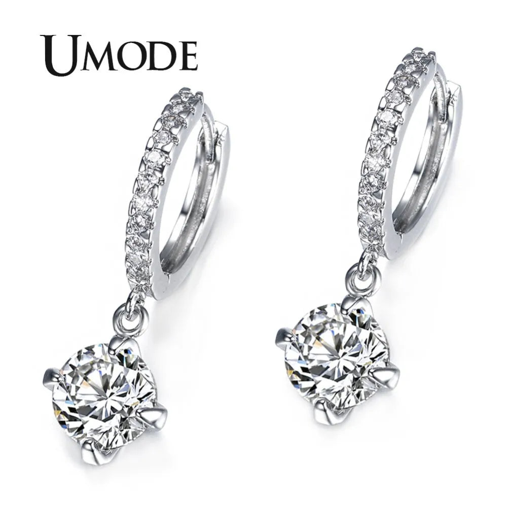 UMODE Loop with 8mm Round Top Grade CZ White Gold Color Hoop Earrings For Women Anti-allergic Jewelry Boucle D'oreille UE0014