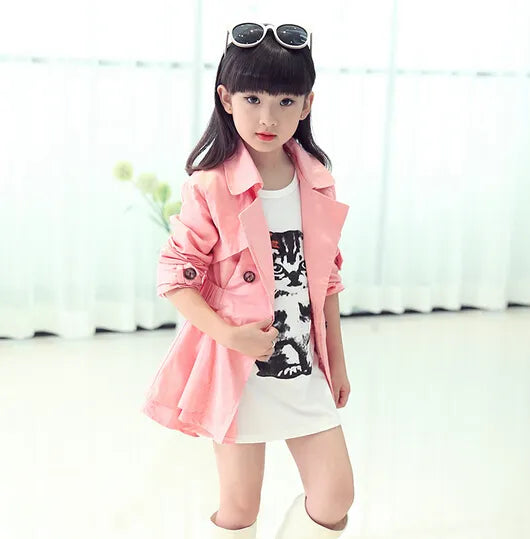 2023 Autumn Children's Clothes Girls Coats Long Sleeve Solid Cotton Girl Trench Coats For Girl Kids Windbreaker Outerwear
