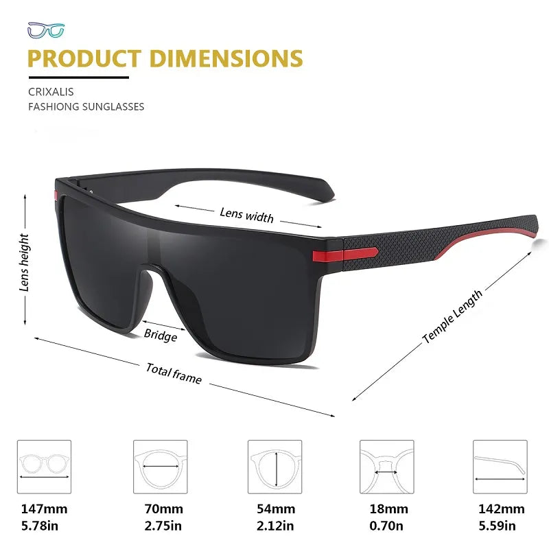 CRIXALIS Fashion Polarized Sunglasses For Men Square Oversized Anti Glare Driver Mirror Sun Glasses Women UV400 Goggles Male