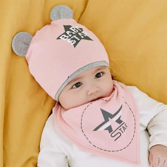Autumn Winter Children's Hat Bib 2 Sets Boys and Girls Cotton Hats  Set Baby Solid Color Scarf Cap two-piece Boy Girl Baby Cap