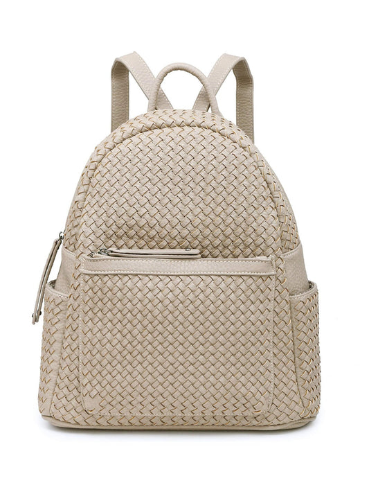 Woven backpack purse for women beige sif2068 BE05