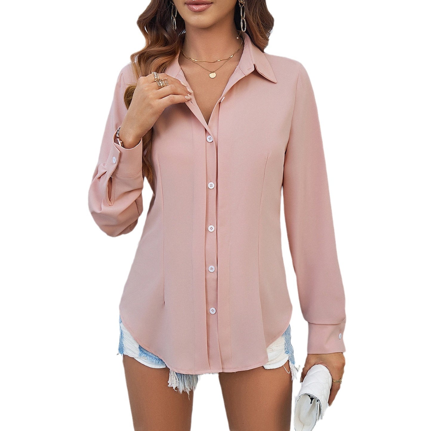 Spring And Summer Temperament Commute Solid Color Long-sleeved Shirt