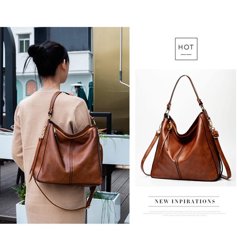 Large vegan leather hobo handbag for women with detachable long strap