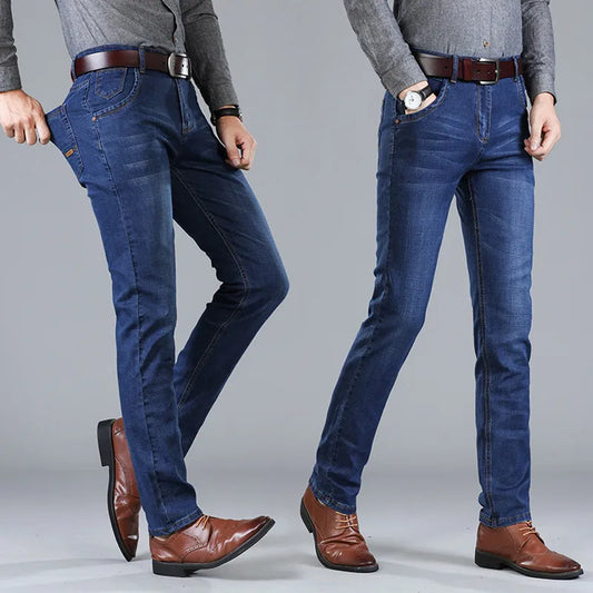 2023 Classic Style Men's Black Blue Regular Fit Jeans Business Casual Stretch Denim Pants Male Brand Trousers
