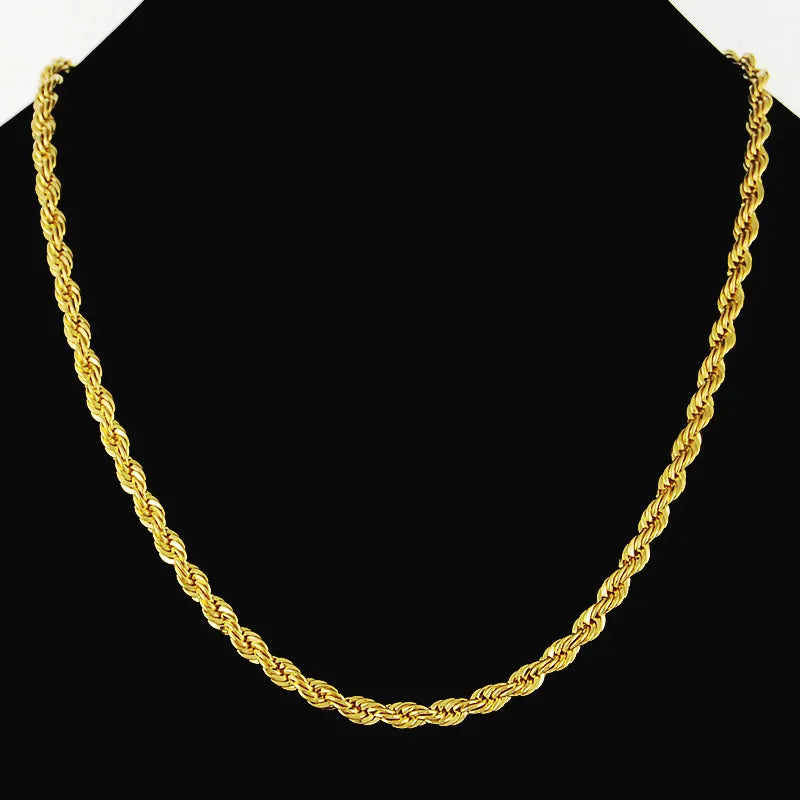 24K Pure Gold Necklace, Top Quality, Wholesale Fashion Jewelry, Gold color Necklace, Popular Chains Necklace For Men Punk Party