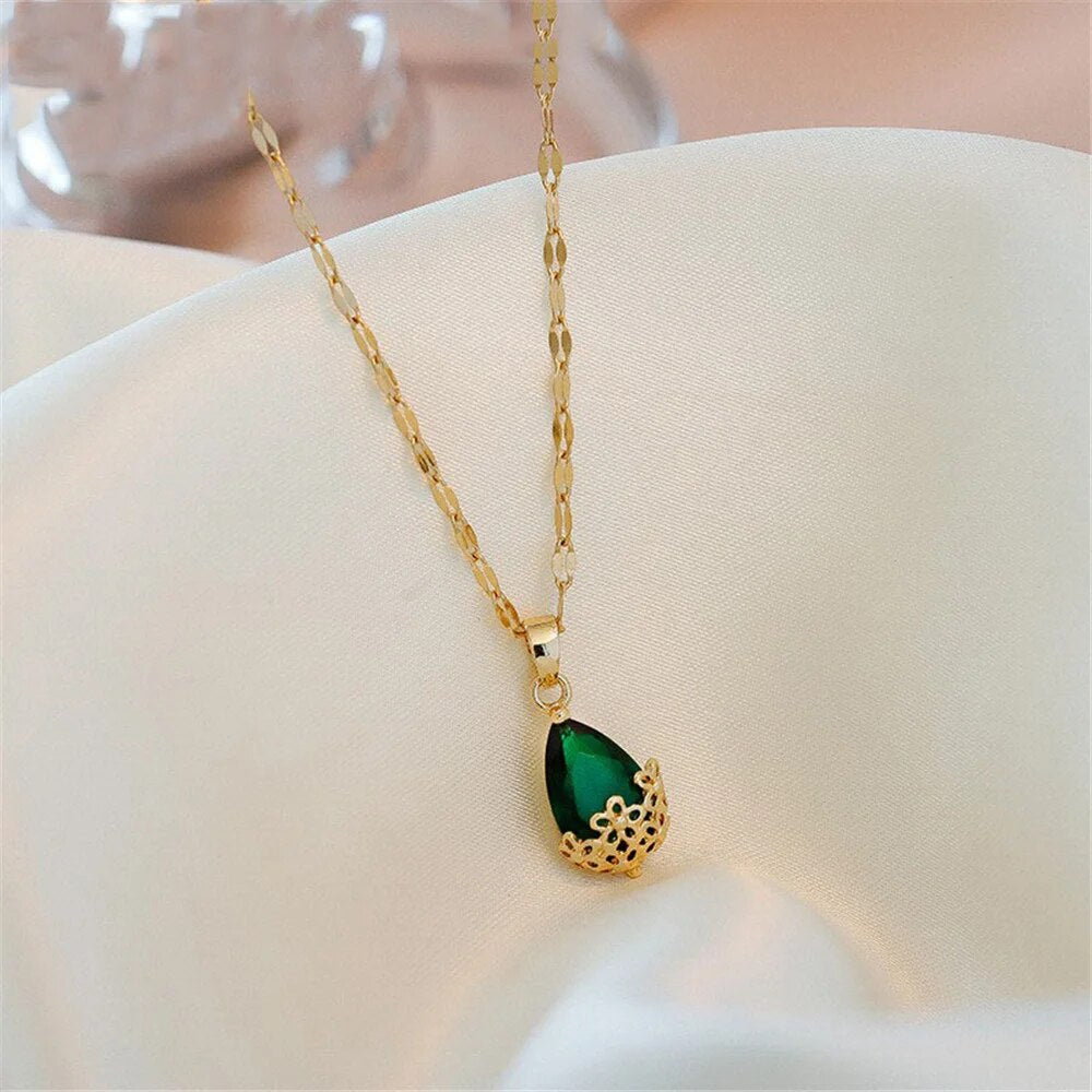 Fashion Boho Simple Gold Color Multicolor Crystal Drop Pendant Choker Necklace For Women Vintage Collar Bead Chain Jewelry Gift
