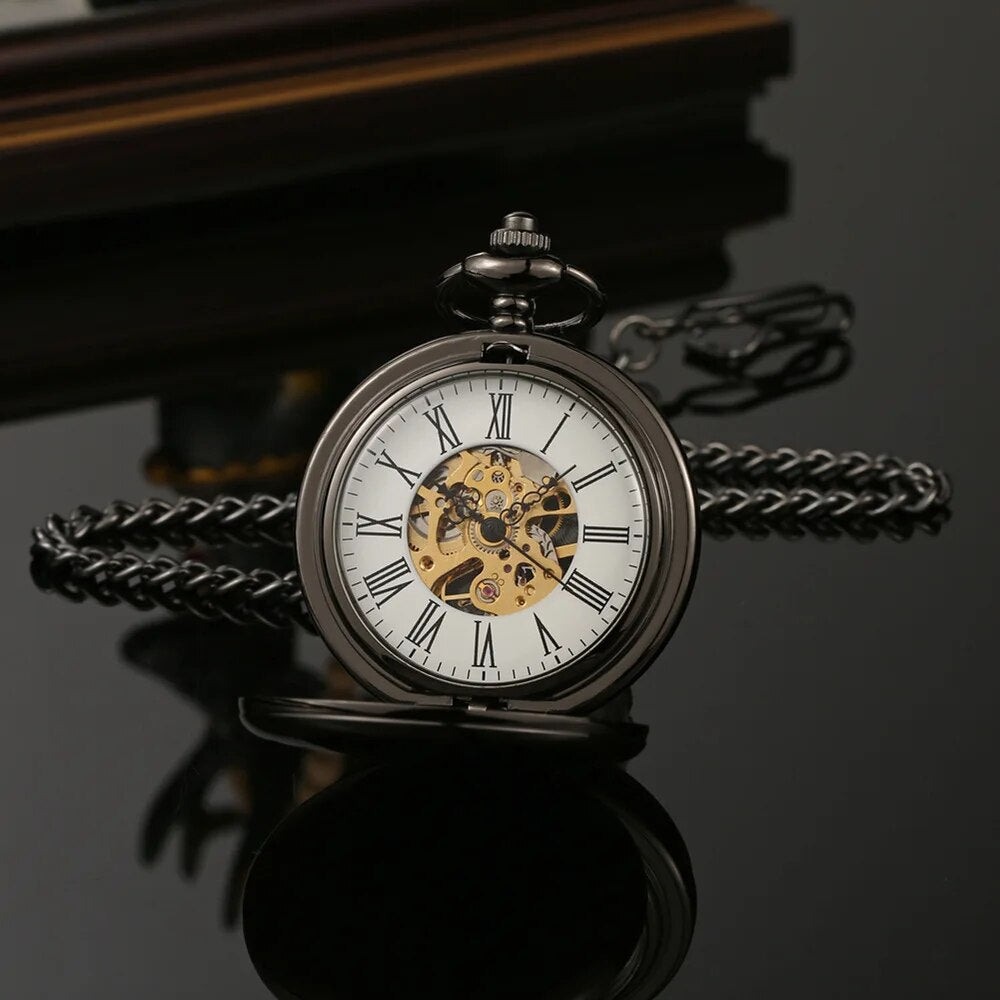 New Hand Wind Mechanical Men Pocket Watch Skeleton Dial Steampunk Necklace Pendant Vintage Dress Fob Watches for Weeding Gift