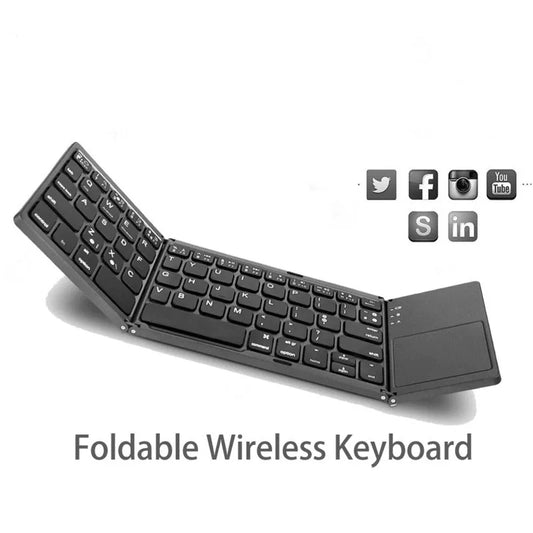 Foldable Wireless Keyboard Ultra Slim Touchpad Bluetooth Keyboard Rechargeable Folding Keyboard for Tablet Laptop
