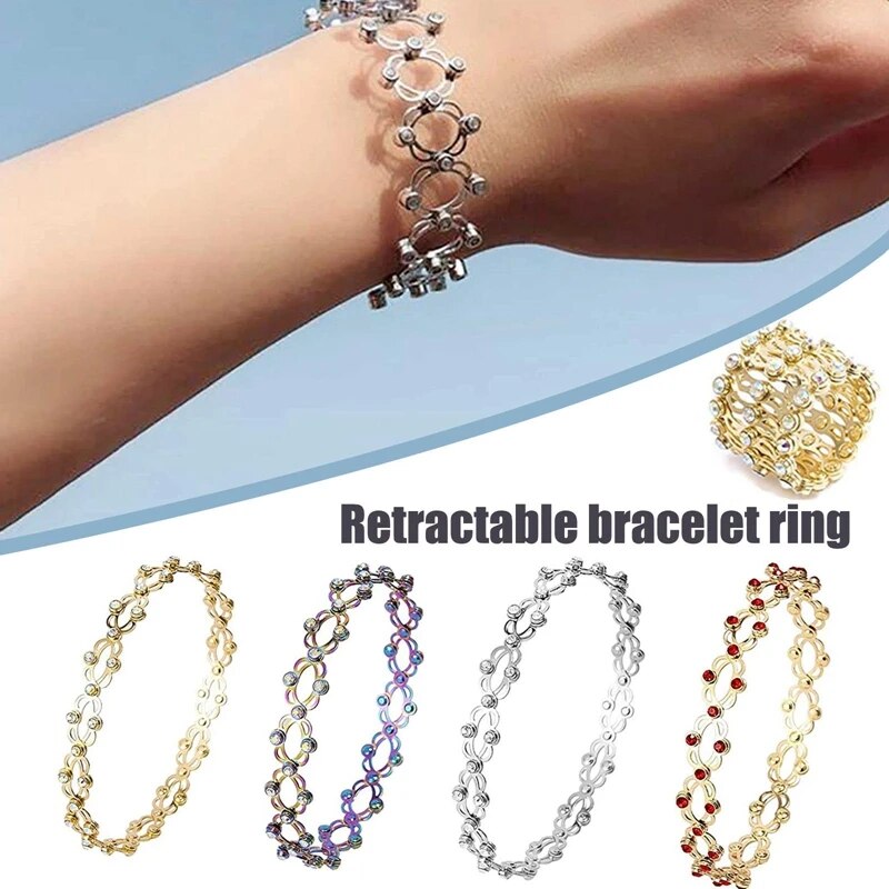 2 In 1 New Creative Magic Stretchable Ring Bracelet for Women Men Charm Shiny Crystal Retractable Bracelets Rings Jewelry Gift