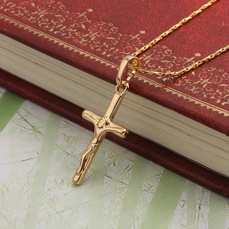 2023 Gold-Color Cross Pendant Necklaces Jesus  Jewelry Fashion Free Shipping 1N5