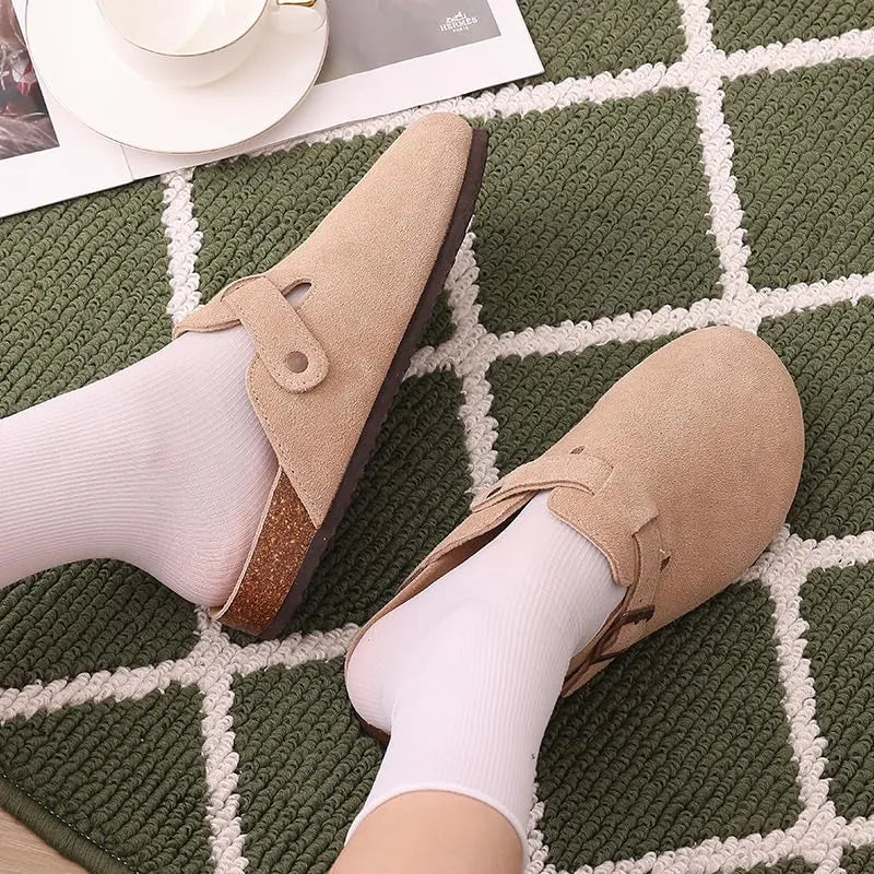 Comwarm Fashion Boston Clogs Women's Suede Mules Slippers Cork Insole Sandals With Arch Support Outdoor Lovers Beach Sandals