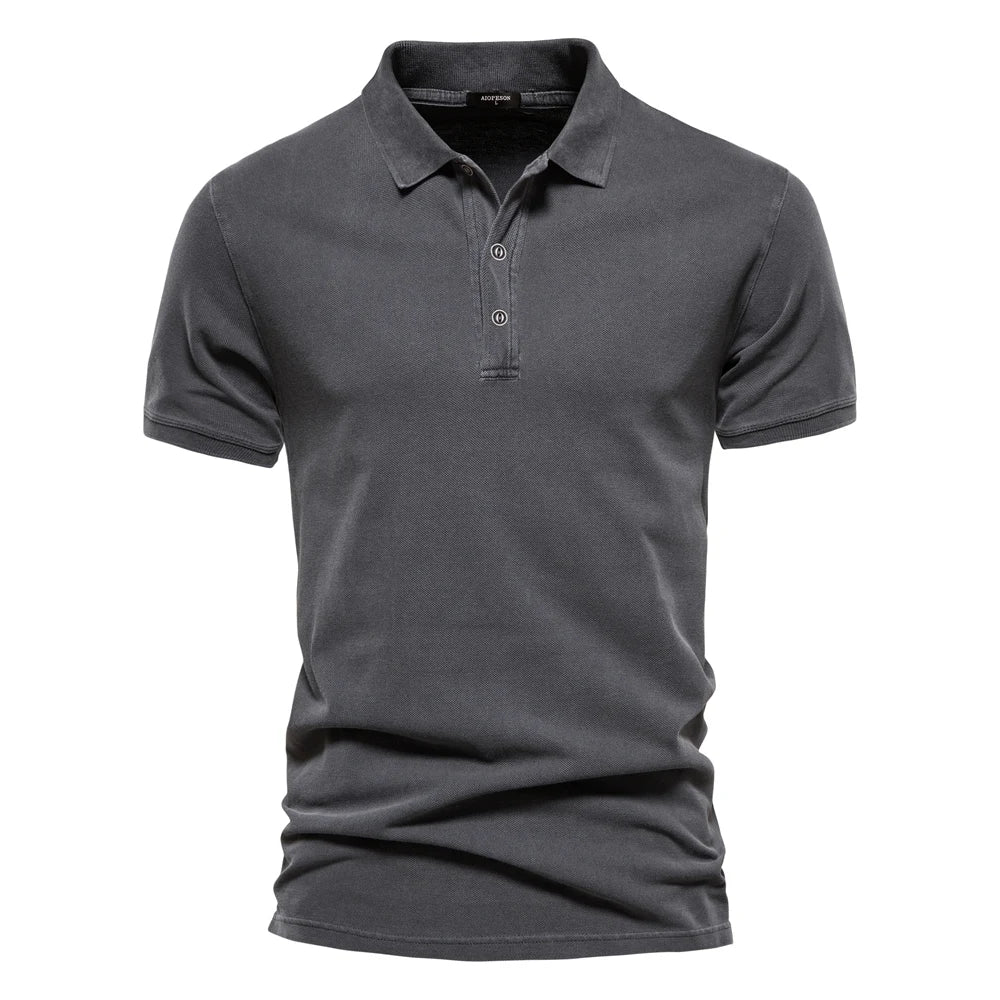 AIOPEON 100% Cotton Solid Color Men's Polo Shirts Casual Short Sleeve Turndown Men's Shirts Fashion Streetwear Polos for Men