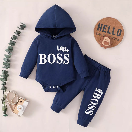 Spring 0-24 Months Newborn Baby Boy 2PCS Clothes Set Long Sleeve Hoodie Jumpsuit Pants Toddler Boy Outfit Baby Costume