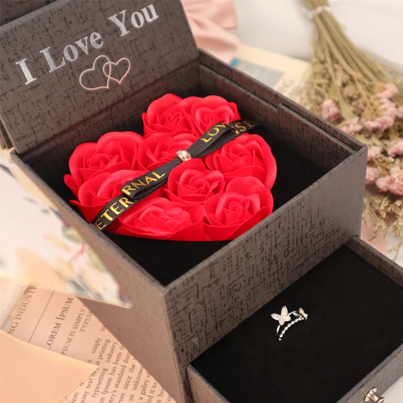 I Love You Heart Rose Gift Box For Women GirlFriend Christmas Gifts 2023 New In Fashion Romantic Necklace Ring  Jewelry Box