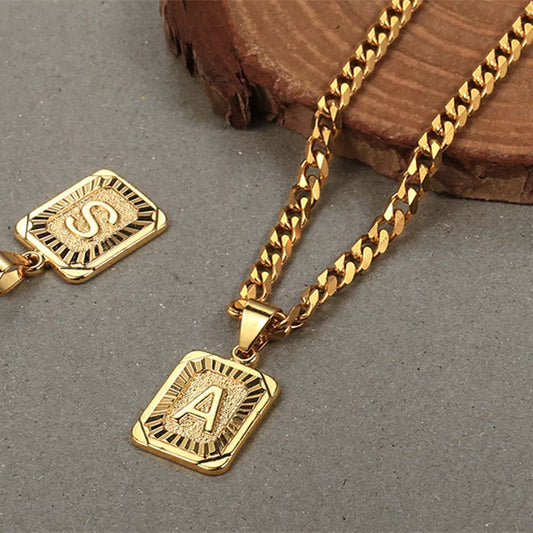 Hot Sale Initial Necklace for Women Men 26 Letters Pendant Gold Color Cuban Curb Chain For men  Jewelry Dropshipping