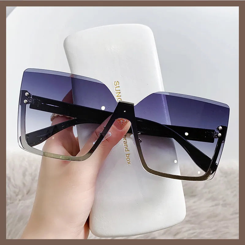 2022 Half Frame Metal Sunglasses Of European And American Style Fashion Anti UV Thin Glasses For Women