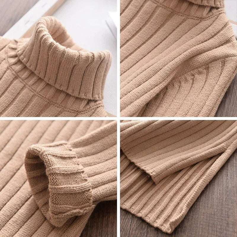 Menoea Toddler Baby Girls Winter Dress 2023 Autumn Sweater Clothes Solid Christmas Turtleneck Clothes 2-7Y little Kids Clothing