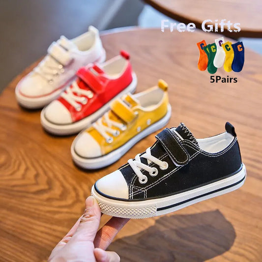 Toddler Girl Sneakers 2023 Spring Autumn New Boy Shoes Kids Jelly Color Canvas Shoes Casual Lace Up Classic Flats Children Shoes