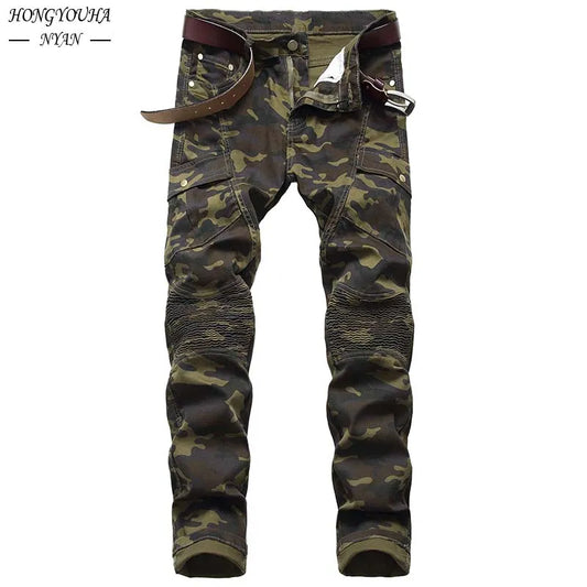 2022 Fashion Military Men's Camouflage Jeans Male Slim Trend Hip Hop Straight Army Green Pocket Cargo Denim Youth Brand Pants