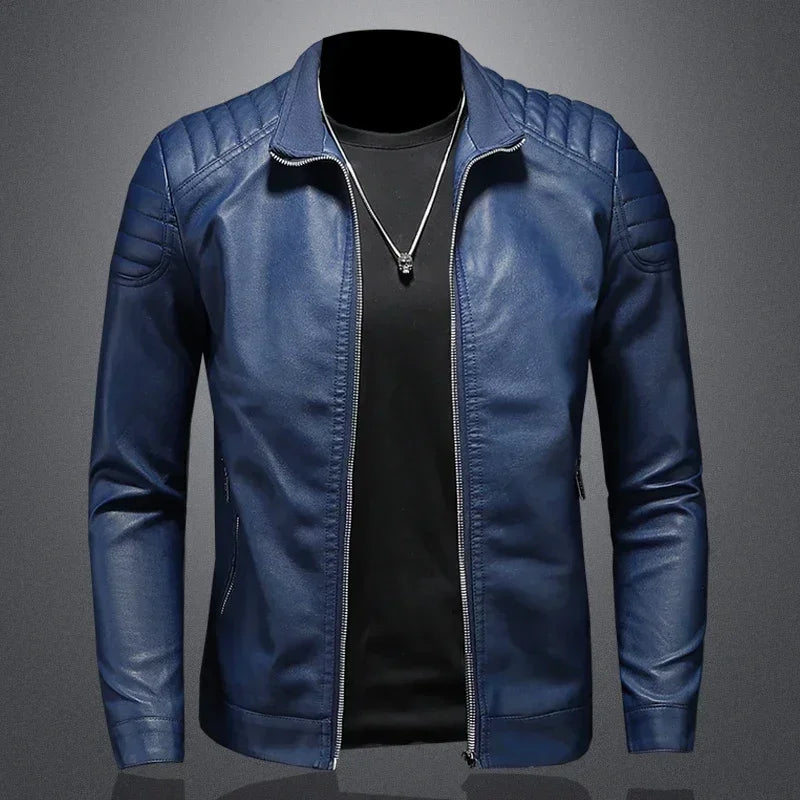 Men standing collar Jacke, leather motorcycle jacket men,bomber leather coat，fashion trend personalized leather winter clothing