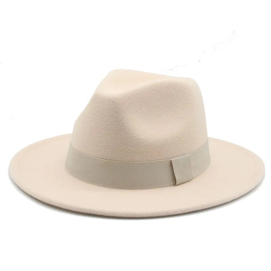 Women Hats Winter Fedora Hats Ribbon Band Belt Felt Panama Church Formal Hats White Wide Brim Vintage Men Caps Sombreros De Sol