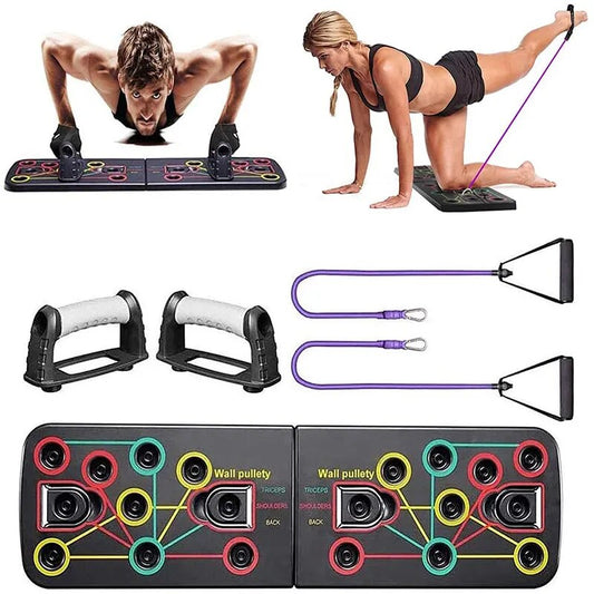 9 in 1 Push Ups Stands Rack Board with Latex Resistance Bands Exercise Muscle Trainer Push up Stand Borad Gym Fitness Equipment