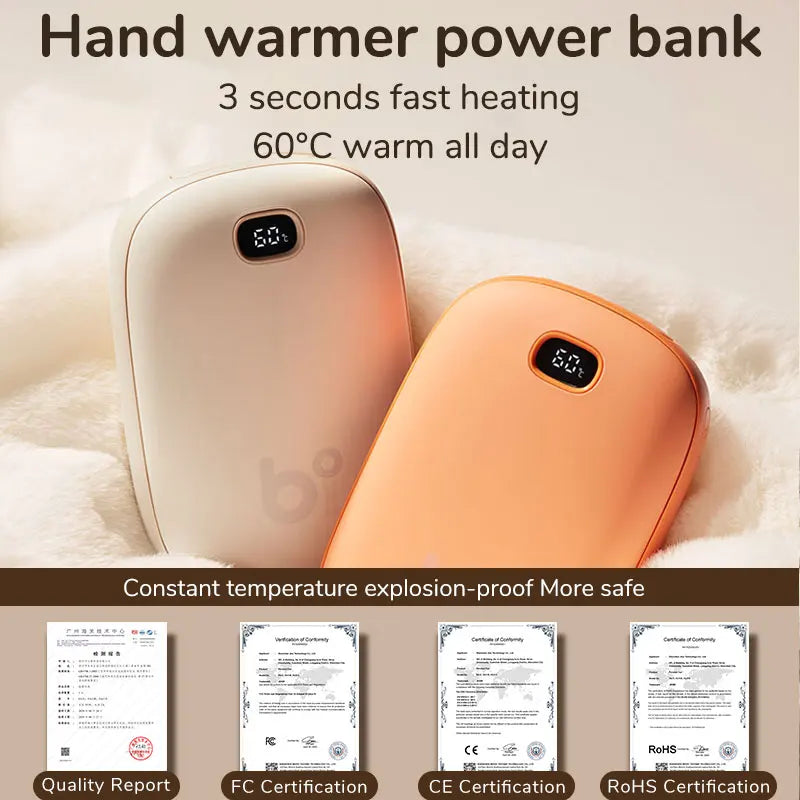 JISULIFE Hand Warmers Rechargeable 3S Instant Heat USB Power Bank Portable Electric Heater With LED Digital Screen 60℃ Fast Warm